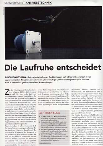 Fachartikel "K Magazin" Ausgabe 5/2014 über Low-Noise Motor ROSLYDE